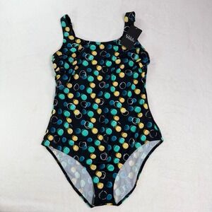 Ulla Popken Polka Dot One Piece Tank Swimsuit Black Multi Color 18/20